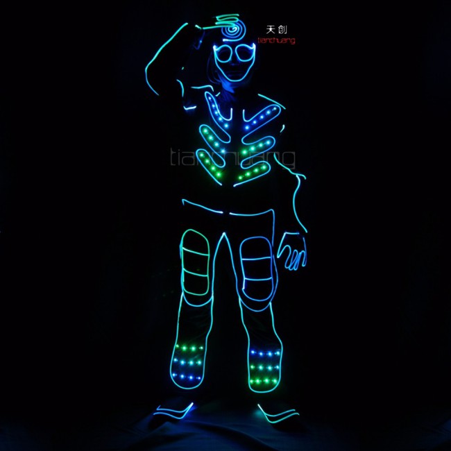 DMX 512 controlled led tron costume with led mask-led shoes cover-led gloves