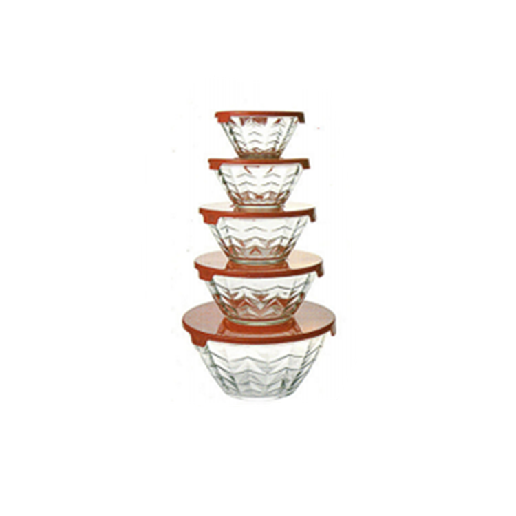 HotSale5pcsSetGlassFoodStorageBowlSetwithColorfulLid-LBGB5306